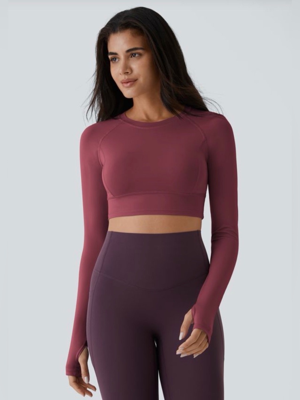 HALARA Long-Sleeve Crop Top in Burgundy